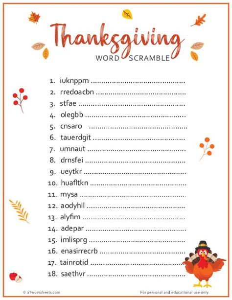 Thanksgiving Word Scramble Free Printable, Thanksgiving Word Puzzles, Thanksgiving Crossword Free Printable, Thanksgiving Puzzles Free Printable, Thanksgiving Activities For Teens, Thanksgiving Scattergories Printable, Thanksgiving Word Search Free Printable, Library Thanksgiving, Thanksgiving Activities For Adults