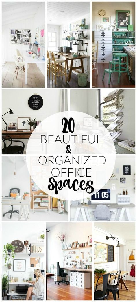 BEAUTIFUL OFFICE INSPIRATION!! 20 incredibly stylish and organized office spaces - Little House of Four Small Office Organization, Office Inspiration Workspaces, Organize Office Space, Organized Office, Small Office Design, Home Office Layout, Small Space Office, Beautiful Office, Modern Office Design