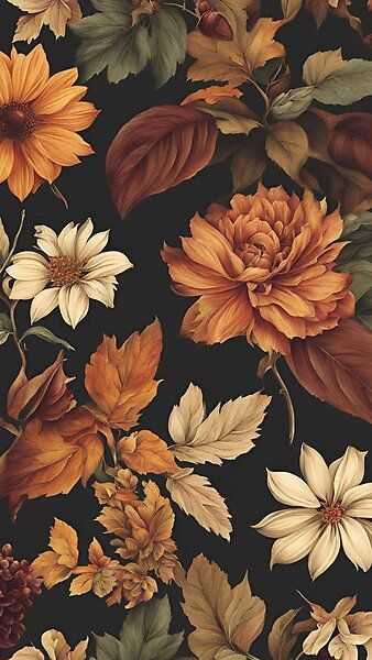 In Bloom in Autumn by SunsandSerpents | Redbubble Autumn Floral Wallpaper, Wallpaper Backgrounds Aesthetic Vintage Fall, Autumn Colors Wallpaper, Autumn Background Aesthetic, Wallpaper Iphone Flowers, Holiday Iphone Wallpaper, November Wallpaper, Vintage Floral Backgrounds, Lost Socks