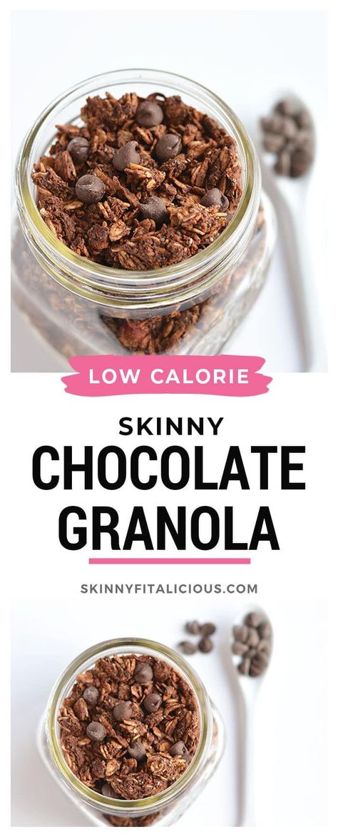 Low Calorie Granola Recipe, Healthy Chocolate Granola, Low Cal Vegan, Low Calorie Granola, Crunchy Breakfast, Granola Calories, Chocolate Granola Recipe, Granola Chocolate, Low Calorie Chocolate