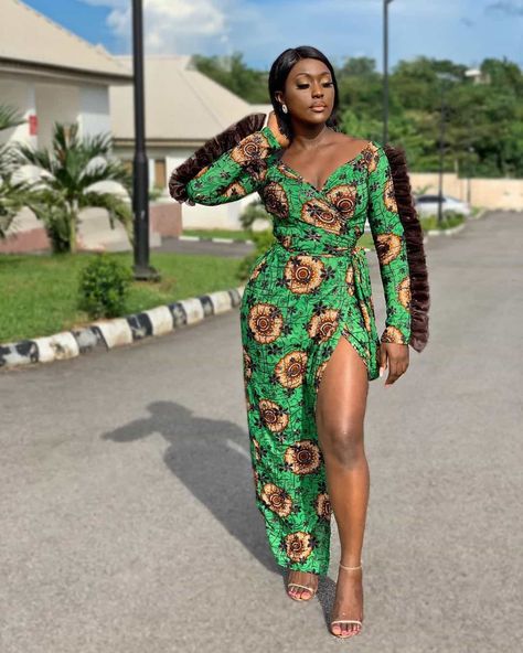 Vneck Long Sleeve Wrap Ankara Dress Wrap Ankara Dress, African Ankara Dresses, Unique Ankara Styles, Styles Ankara, Nigerian Fashion Ankara, Beautiful Ankara Styles, Mode Prints, Trendy Ankara Styles, Dashiki Shirt