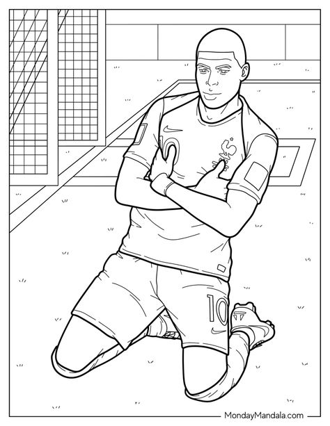 18 Kylian Mbappé Coloring Pages (Free PDF Printables) Mbappe Coloring Pages, Kylian Mbappe Drawing, Football Coloring, Soccer Drawing, Name Coloring Pages, Football Coloring Pages, Dragon Coloring Page, Creative Names, Spring Baby Shower