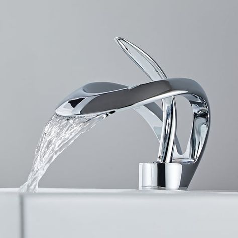 Waterfall Vanity, Modern Waterfall, Bathroom Basin Taps, Waterfall Bathroom, Bathroom Faucets Waterfall, Water Control, Faucet Design, Waterfall Faucet, Vessel Sink Faucet