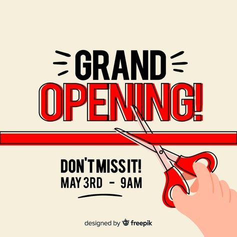 Flat scissors grand opening background F... | Free Vector #Freepik #freevector #background #ribbon #celebration #presentation Grand Opening Background, Opening Background, Grand Opening Banner, Grand Opening Invitations, Logo Food, Menu Cards, Menu Design, Post Design, Banner Template