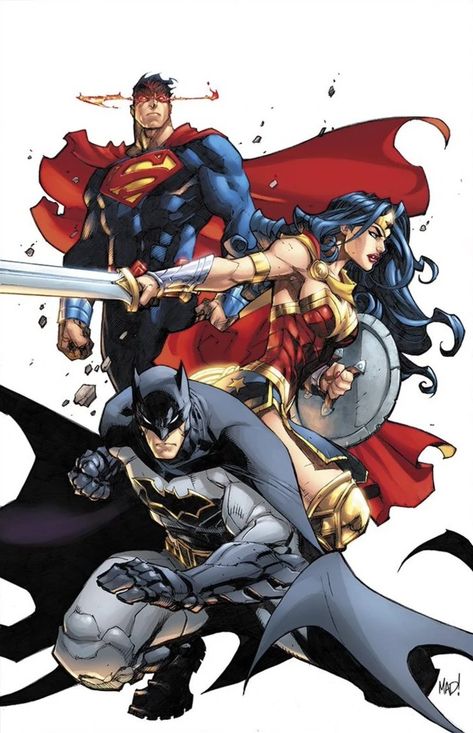 Joe Madureira Art, Justice League Art, Art Dc Comics, Dc Trinity, Superman Batman Wonder Woman, Joe Madureira, Arte Nerd, Dc Comics Wallpaper, Dc Comics Heroes