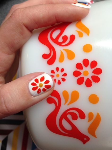 Pyrex Nail Art, Pyrex Inspired Nails, Pyrex Nails, Pedicure Ideas, Naild It, Inspired Nails, Vintage Inspiration, Diy Health, Makeup Designs