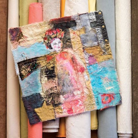 Fabric collages that start with interesting, textured fabrics become compelling works of mixed-media art. Textile Portraits, Cloth Canvas Art, Recycled Fabric Art, Art Fibres Textiles, Textile Art Projects, Mixed Media Art Projects, Mixed Media Textiles, Cloth Paper Scissors, Fiber Art Projects