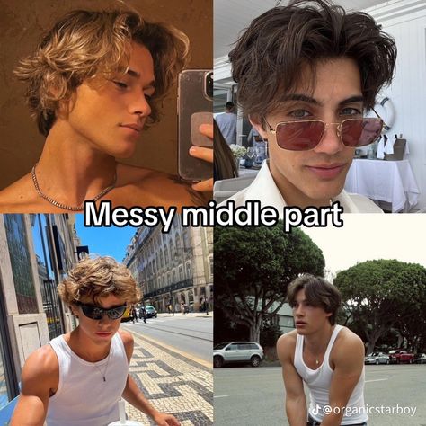 Middle part men’s haircut style fashion Inspo Middle Part Styles Men, Pushback Middle Part Men, How To Do A Middle Part Men, Hot Mens Haircuts, How To Do Middle Part Hair Men, Mens Middle Part Haircut, Best Middle Part Hairstyles Men, How To Style A Middle Part Men, Messy Middle Part