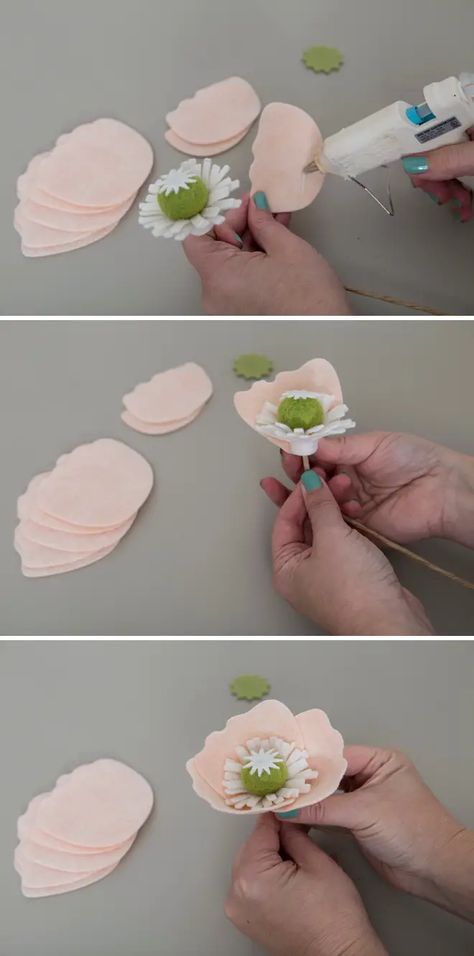 How To Make The Most Gorgeous Giant Iceland Poppies Out Of Felt! Felt Flower Crafts, How To Make Felt Flowers, Felt Flower Wedding, Felt Crafts Flowers, Diy Felt Flowers, Iceland Poppies, Felt Flower Template, Alternative Wedding Bouquet, Felt Flowers Patterns