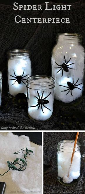 DIY Mason Jar Halloween Crafts: Itsy Bitsy Spider Mason Jar Lights Jar Halloween Crafts, Mason Jar Halloween, Mason Jar Halloween Crafts, Halloween Mason Jars, Spider Light, Diy Mason Jar, Halloween Games For Kids, Diy Jar Crafts, Wine Bottle Diy Crafts