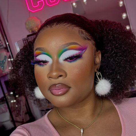 BeatsByDeb ONLY PAGE on Instagram: "love a good cut crease 🫶🏽 ________________ This was sooo fun guys! If you feel uninspired, ask your fam, spouse, friends to pick out your l…" Rainbow Makeup Looks, Gem Placement, Brown Lip Liner, Face Beat Makeup, Plouise Makeup, Crease Brush, Plouise Makeup Academy, Carnival Makeup, Makeup For Black Skin