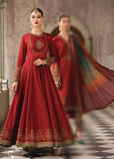 Maria B Embroidered Lawn Unstitched 3 Piece Suit MBE19L 605 - Eid Collection Red Dress Design, Maria B Lawn, Designer Anarkali Dresses, Pakistani Dresses Casual, Pakistani Fashion Party Wear, Salwar Kamiz, Indian Gowns Dresses, Kurti Designs Party Wear, Maria B