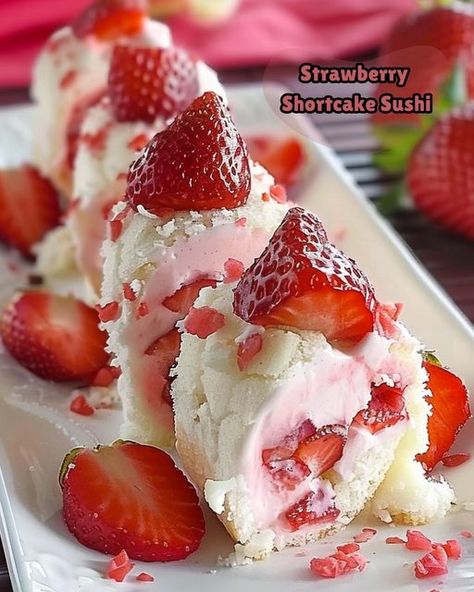 Classic Strawberry Shortcake, Strawberry Things, Cake Slices, Sweet Temptation, Unique Desserts, Strawberry Cakes, Strawberry Milk, Sushi Rolls, Charcuterie Boards