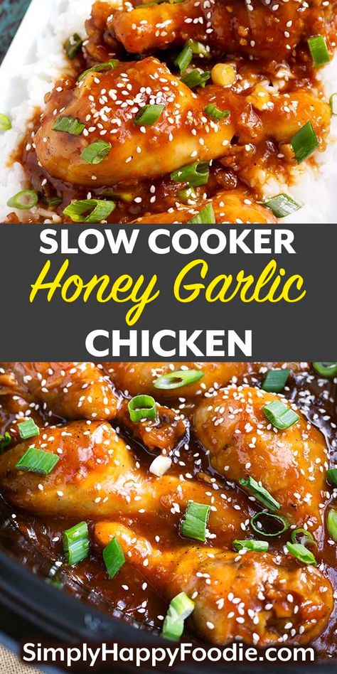 Honey Garlic Chicken Crock Pot, Asian Inspired Chicken, Crock Pot Honey Garlic Chicken, Slow Cooker Kip, Slow Cooker Chicken Recipe, Slow Cooker Honey Garlic Chicken, Honey And Garlic, Simply Happy Foodie, Chicken Crockpot Recipes Easy