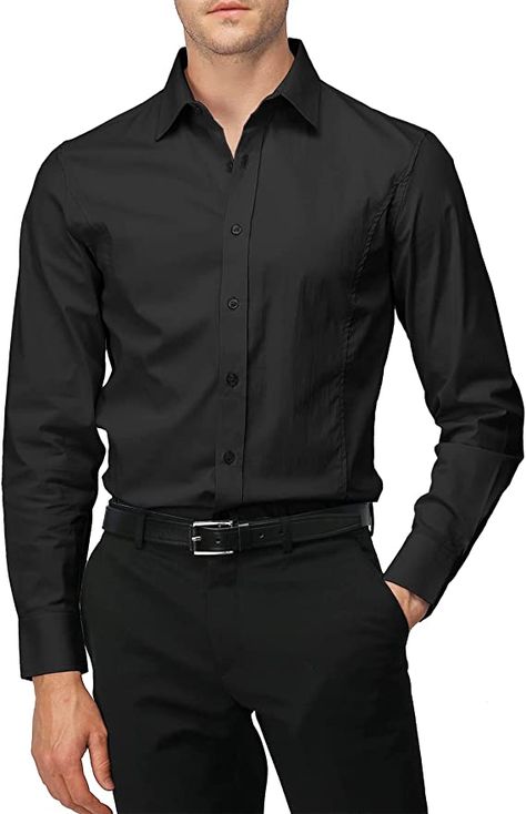 Casual Black Dress Outfit, Outfit Semi Formal, Casual Black Dress, Black Dress Outfit Casual, Black Dress Outfit, Casual Dress Shirt Men, Shirt Outfit Men, Color Block Shirts, Slim Fit Dress