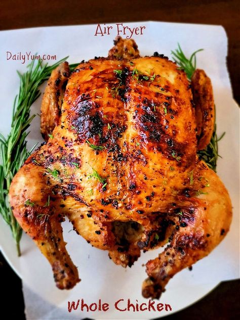 60-Minute Crispy and Juicy Whole Chicken in Air Fryer - Daily Yum Full Chicken In Air Fryer, Whole Chicken Air Fryer Recipes, Air Fryer Roast Chicken Whole, Airfryer Whole Chicken, Air Fry Whole Chicken, Whole Chicken Air Fryer, Whole Chicken In Air Fryer, Juicy Whole Chicken, Air Fryer Whole Chicken Recipe