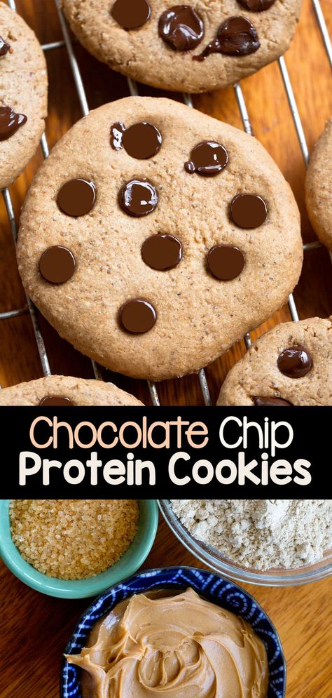 Chocolate Chip Protein Cookies, Protein Chocolate Chip Cookies, Protein Powder Cookies, Protein Cookie Recipes, Homemade Nutella Recipes, 20 Grams Of Protein, High Protein Cookies, Protein Cookie, Healthy Chocolate Chip Cookies