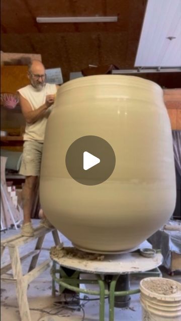 Danny Meisinger on Instagram: "This piece is by far the largest pot I have made. It’s  48 inches wide and weighs about 500 pounds of @laguna b mix wood fire clay at this point, with 30% grog added. 
From here it turns in to make it a covered jar. 
This is the last piece I have to finish making for my commission and I’m glad I saved it for the last. 
Three of the other commission pieces were at the time the biggest pots I have made so they helped to inform me how to set up and execute this piece. 
The wheel I am using is a @bluebird_clay P450. It has the most torque of any wheel I have used and is also the most stable. I’m so glad to have it for work like this. 
With four of the 8 pieces fired I’m beginning to feel less anxious, however the drying and firing is yet to come on the biggest wo Laguna Clay, Pottery Projects, Fire Clay, Large Jar, Pottery Wheel, Large Pots, Pottery Designs, How To Set Up, Pottery Studio