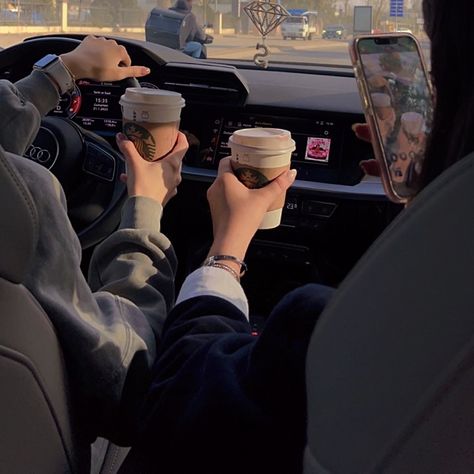 Couples Starbucks Aesthetic, Car Trip Aesthetic Couple, Aesthetic Car Photography, Couple Car Drive, Aesthetic Inside Car Pics, Driving Couple Aesthetic, Starbucks Drive Thru Aesthetic, Car Ride Aesthetic Couple, Couple In A Car Aesthetic