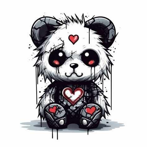 Teddy Bear Sketch, Evil Teddy Bear, Sketchbook Ideas Inspiration, Cute Monsters Drawings, Scary Drawings, Panda Drawing, Emo Style, Goth Wallpaper, Dark Art Tattoo