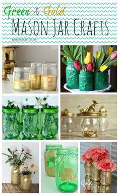 Green & Gold Mason Jars - Mason Jar Crafts Love http://masonjarcraftslove.com/st-patrick-day-crafts-mason-jars/?utm_content=buffera9e34&utm_medium=social&utm_source=pinterest.com&utm_campaign=buffer#comment-4901 Jar Template, Jar Magic, Green Mason Jars, Mason Jar Candy, Holiday Mason Jar, Gold Mason Jars, Crafts With Glass Jars, Crafts Love, Mason Jar Projects