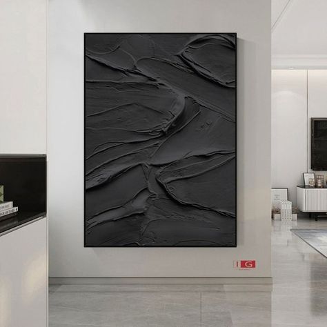 Large Black Abstract Painting Black Textured Wall Art Black | Etsy Textured Wall Art Black, Black Textured Wall Art, Black Textured Wall, Black Abstract Painting, Abstract Painting Black, Framed Abstract Art, Leaf Abstract, Large Abstract Wall Art, Wabi Sabi Wall Art