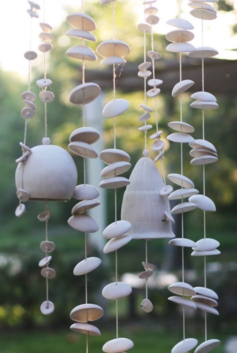 Organic Wall Art Ideas, Windchimes Ceramic, Ceramic Windchime, Pottery Wind Chimes, Mccarty Pottery, Carillons Diy, Contemporary Pottery, Ceramic Bell, Diy Wind Chimes