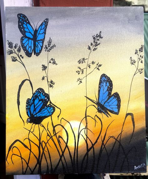 Acrylic painting watercolordaily Easy Painting Ideas On Canvas Blue, Easy Butterfly Painting, Butterfly Painting Easy, Blue Butterfly Painting, Butterfly Watercolor Painting, Painting Clipart, Butterfly Acrylic Painting, Butterfly Art Drawing, Acrylic Painting Inspiration