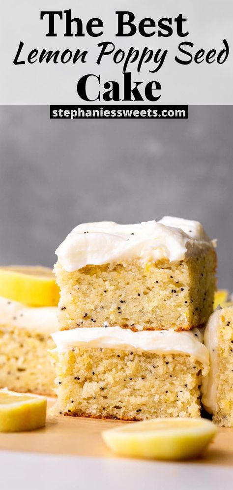 Easy Lemon Poppy Seed Cake, Lemon Poppyseed Cake Recipe, Lemon Poppy Seed Cake, Mini Dessert Recipes, Lemon Poppyseed Bread, Vanilla Bean Cakes, Lemon Poppyseed Cake, Lemon Cream Cheese Frosting, Lemon Cream Cheese