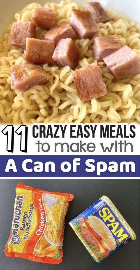 11 Crazy Easy Meals To Make With A Can of Spam Spam Ramen Noodles, Can Food Recipes Easy, Recipes With Spam Meals, Dinner Ideas With Spam, Spam Meals Dinners, Spam And Ramen Noodles, Spam Dinner Ideas, Spam And Rice Bowl, Spam Recipes Lunch