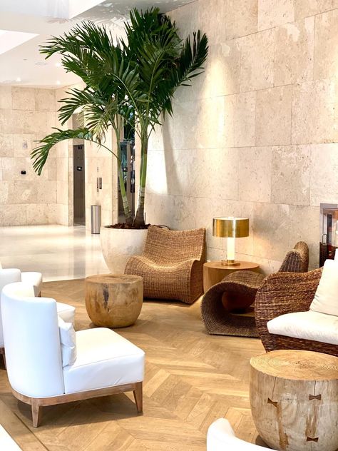 Miami Room Decor, Coastal Hotel Lobby, Resort Lobby, Beach Hotel, Beach Hotel Lobby, Beach Hotel Room, Theme Hotel, Resort Interior Design, Lobby Ideas