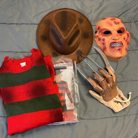 4 piece Freddy Krueger Costume Freddy Krueger Costume, Finger Gloves, Elm Street, Nightmare On Elm Street, Freddy Krueger, Costume Shop, Gloves, Like New, Mask