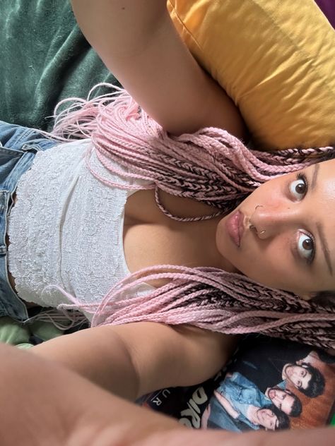 Pastel Pink Box Braids, Pastel Pink Braids, Light Pink Box Braids, Pastel Box Braids, Blonde And Pink Box Braids, Light Pink Braids, Pink Goddess Braids, Braid Reference, Pink Knotless Braids