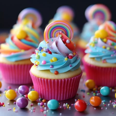 Candy Land Theme Cupcakes, Candy Birthday Cupcakes, Candyland Cupcakes, Cupcake Photoshoot, Space Birthday Cake, Candy Land Cupcakes, Donut Cupcakes, Homemade Coasters, Soda Floats