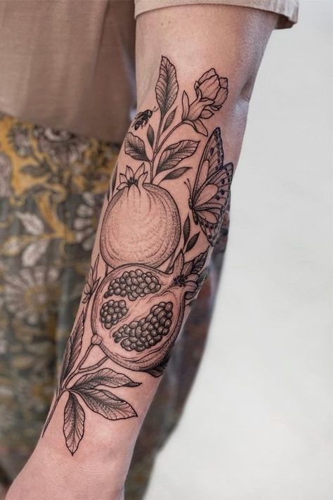 If you are looking for tattoo ideasyou have plenty of different options to choose fromPeople consider tattoos for different reasonsSome people simply Snake And Pomegranate Tattoo, Pommegrenade Tattoo, Fruit Tattoo Sleeve, Cathedral Tattoos, Elbow Bend Tattoos, Unique Floral Tattoo, Empress Tattoo, Botanical Sleeve Tattoo, Fig Tattoo