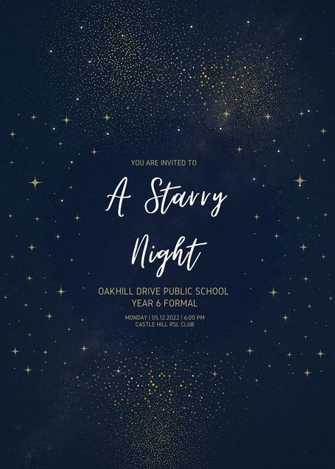 Starry Night Banquet Theme, Starry Night Prom Invitations, Stary Night Party Decorations, Starry Night Debut Theme, A Night To Remember Prom Theme, Gala Night Decoration, A Night Under The Stars Theme, Night Under The Stars Theme Prom, Starry Night Prom Theme