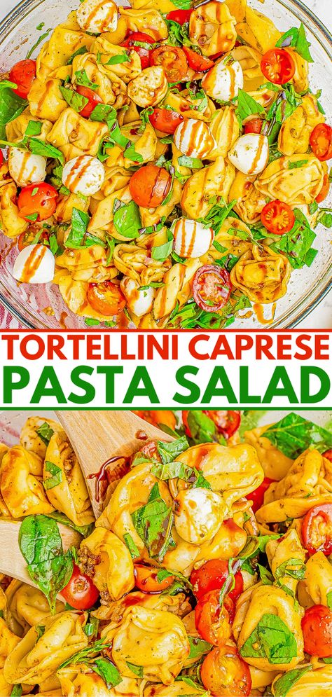 Caprese Pasta Salad Recipes, Caprese Recipes, Tomatoes Mozzarella, Caprese Pasta Salad, Caprese Pasta, Tortellini Pasta, Tortellini Salad, Pesto Pasta Salad, Dinner Side