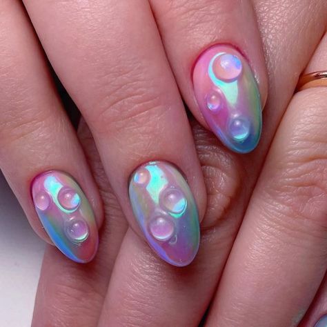 3d Bubble Nail Art, Bubble Nail Design, Bubbles On Nails, Scribble Nails, Bubbles Nails, Bubble Nail Art, June Nails, Bubble Nails, Aurora Nails