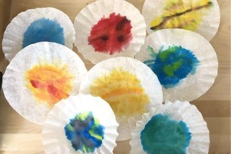 Coffee Filter Planets Suncatchers Fall Leaves Activities, 3d Solar System, Coffee Filter Art, Space Crafts For Kids, Washable Markers, Coffee Filter, Coffee Filters, How To Make Coffee, Beautiful Coffee