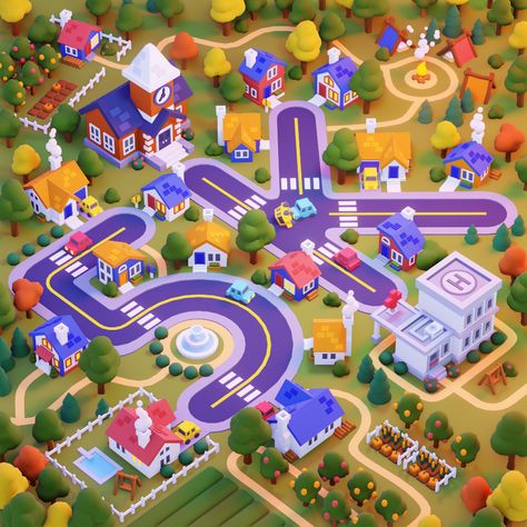 Isometric Town on Behance Isometric Town, 5000 Followers, Town Games, Isometric Map, Town Map, Isometric Art, Spaceship Art, Isometric Illustration, Game Illustration