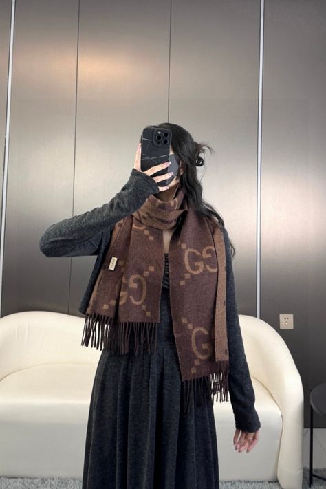 #okify #bagsall #scarf #gcscarf Brown Scarf, Gucci Scarf, Brown Scarves, Dark Brown, Gucci