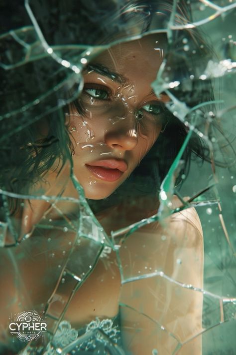 Shattered Glass Aesthetic, Broken Glass Photography, Symbolic Portraits, Glass Photoshoot, Broken Face, Gouache Color, Glass Photography, Artistic Pictures, Underwater Photographer