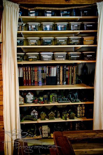 Dungeons And Dragons Organization, Dnd Display Shelf, Dnd Game Room Decor, Warhammer Organization, Dungeons And Dragons Game Room, Warhammer Storage, D&d Game Room, Warhammer Room, D&d Room