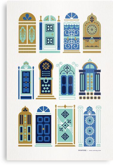 Moroccan Doors – Blue & Gold Palette • Millions of unique designs by independent artists. Find your thing. Moroccan Doors, Moroccan Art, Gold Palette, Idul Fitri, E Card, Large Canvas Prints, Big Canvas Art, Islamic Art, Canvas Print Wall