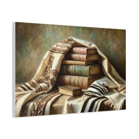 Siddur and Tallith Painting Canvas, Judaica Wall Art Canvas Print Gift, Prayer Book Painting Judaica Home Decor, Jewish Modern Artwork - Etsy Israel Judaica Paintings, Book Painting, Judaica Art, Prayer Shawl, Prayer Book, Painting Canvas, Modern Artwork, Wall Art Canvas Prints, Art Clothes