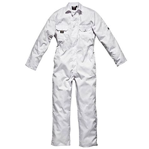 Dickies Contract Stud Fastening Coverall - White - XLR White Boiler Suit, Mechanic Overalls, Coveralls Workwear, Jumpsuit White, Safety Workwear, Mens Overalls, Dickies Workwear, Trouser Pocket, Studs Men