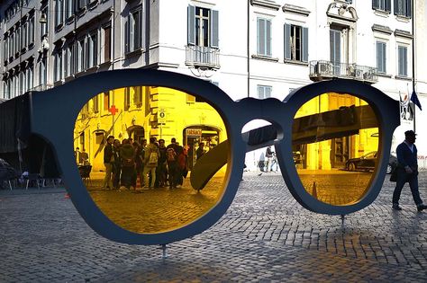 Giant sunglasses were installed on Piazza Farnese in downtown Rome as part of an advertising campaign. Mar2014 Giant Sunglasses, Kite Festival, Morning Pics, David Hockney, In The News, Installation Design, Morning Pictures, Photo Op, Creative Ads