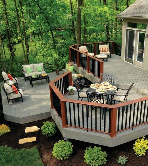 Wooden Deck Designs, Multi Level Deck, Tiered Deck, Building A Porch, Patio Pergola, Patio Deck Designs, Deck Designs Backyard, Timber Deck, Wood Patio