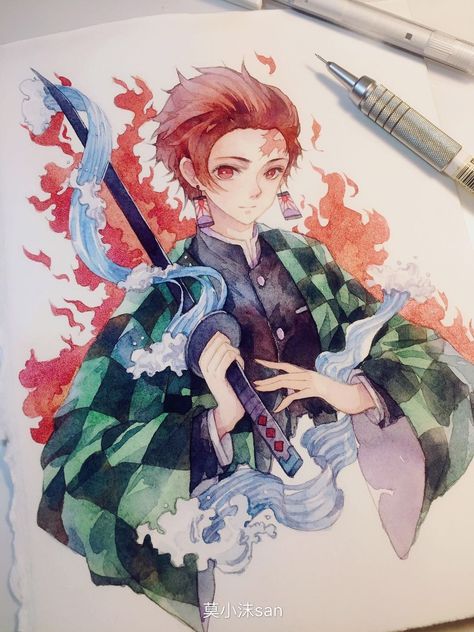 Tanjirou Kimetsu No Yaiba, Manga Watercolor, Disney Canvas Art, Kamado Tanjirou, Copic Art, Best Anime Drawings, Anime Illustration, Manga Naruto, Studio Ghibli Art