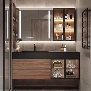 Wood Bathroom Cabinet, Wood Bathroom Cabinets, Desain Pantry, Bathroom Vanity With Sink, Vanity With Sink, Wood Bathroom Vanity, Smart Mirror, Bathroom Design Inspiration, Countertop Basin